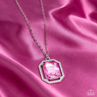 Galloping Gala - Pink - Oversized Emerald-Cut Gem Paparazzi Necklace