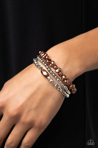 Effulgent Exchange - Brown - Baroque Pearl and Silver Bead Paparazzi Stretchy Bracelet