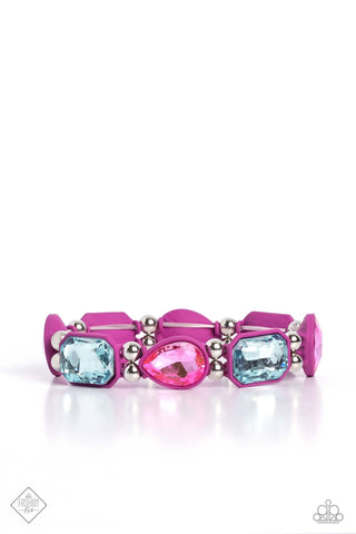 Transforming Taste - Pink - and Blue Geometric Rhinestone Paparazzi Stretchy Bracelet - July 2023 Sunset Sightings