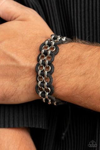 Roaming Rover - Black - Suede Cord and Silver Chain Urban Paparazzi Pull-Cord Bracelet