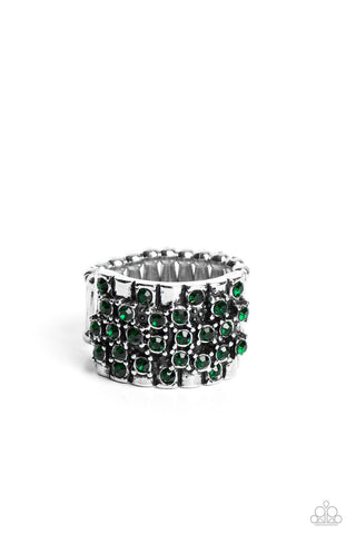 Lawbreaking Loot - Green - Rhinestone Band Paparazzi Ring