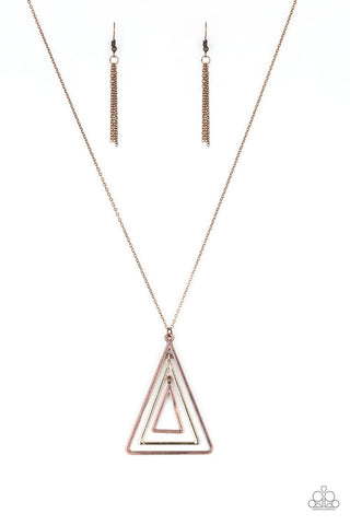 TRI Harder - Copper - Mixed Metal Triangular Frame Paparazzi Necklace