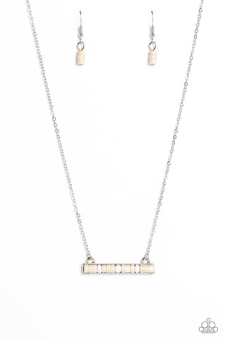 Barred Bohemian - White - Stone Bead Paparazzi Short Bar Necklace