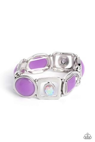 Majestic Mashup - Purple - Beaded Iridescent Rhinestone Silver Frame Paparazzi Stretchy Bracelet