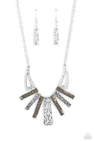 Paisley Pastime - Multi - Silver and Brass Hammered Bar Paparazzi Short Necklace