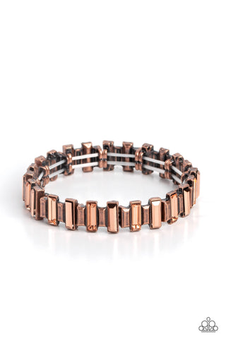 BURSTING the Midnight Oil - Copper - Rhinestone Paparazzi Stretchy Bracelet