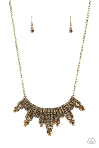 Skyscraping Sparkle - Brass - Aurum Rhinestone Statement Paparazzi Short Necklace