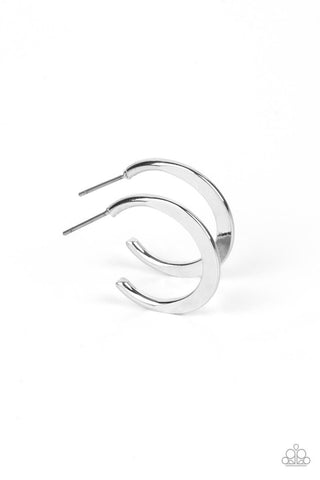 Royal Runway - Silver - Flat Shiny Paparazzi Hoop Earrings