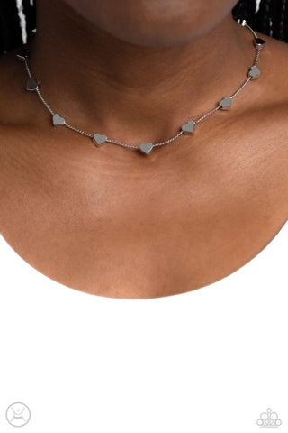 Public Display of Affection - Silver - Dainty Heart Paparazzi Choker Necklace