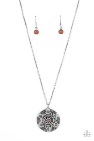 Wild Prairies - Brown - Stone Center Floral Medallion Paparazzi Short Necklace