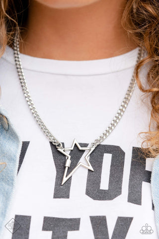 Playful Popstar - Silver - Asymmetrical Star Paparazzi Short Necklace - June 2023 Sunset Sightings