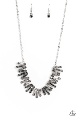 Sunburst Season - Silver - Hematite Rhinestone Silver Bar Paparazzi Short Necklace