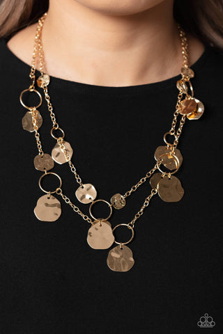 Hammered Horizons - Gold - Disc Tiered Paparazzi Short Necklace