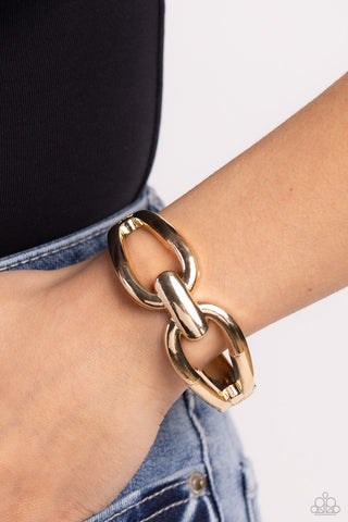 Mechanic Masquerade - Gold - Metal Frame Paparazzi Hinge Bracelet