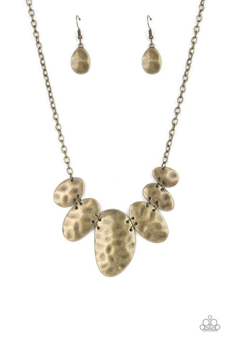 Cave Crawl - Brass - Hammered Disc Paparazzi Short Necklace