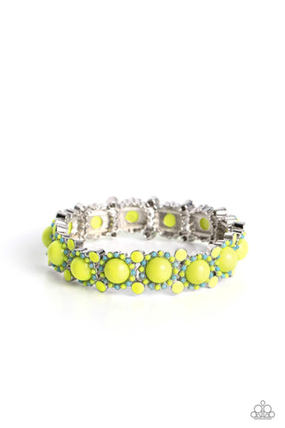 Pop Art Party - Green - and Turquoise Bead Flower Paparazzi Stretchy Bracelet