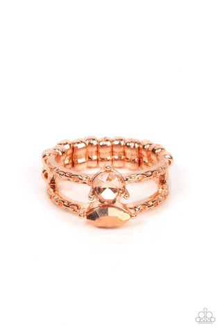 Embraceable Elegance - Copper - Round and Marquise Cut Rhinestone Paparazzi Dainty Ring