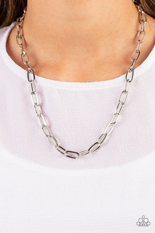 Boston Backdrop - Silver - Thick Paperclip Chain Paparazzi Short Necklace