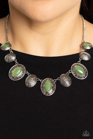 Textured Trailblazer - Green - Oval Jade Stone Paparazzi Short Necklace