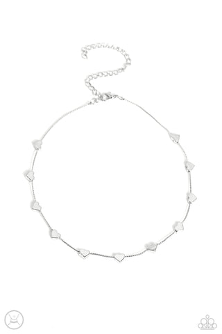 Public Display of Affection - Silver - Dainty Heart Paparazzi Choker Necklace