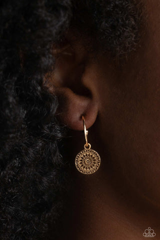 Mandala Mandala Maiden - Gold - Floral Filigree Disc Paparazzi Drop Hoop Earrings