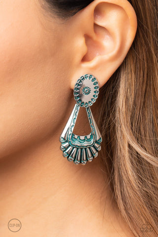 Casablanca Chandeliers - Blue - Silver with Patina Paparazzi Clip-on Earrings