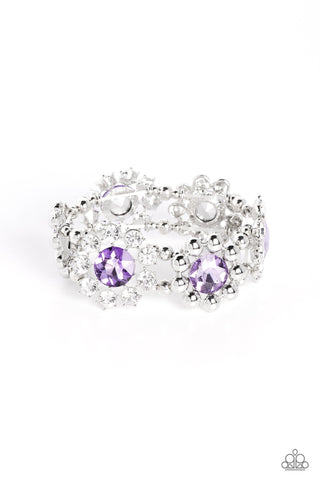 Pact of Petals - Purple - Rhinestone Center Flower Paparazzi Stretchy Bracelet