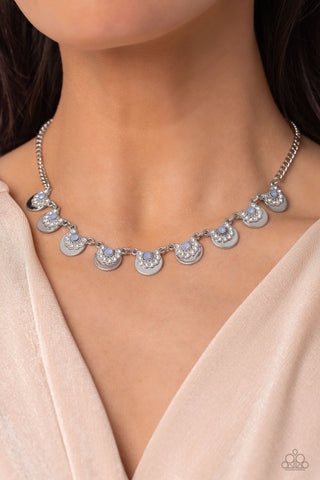 Grandiose Grace - Blue - Opalescent Bead White Rhinestone Silver Disc Paparazzi Short Necklace