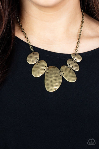 Cave Crawl - Brass - Hammered Disc Paparazzi Short Necklace