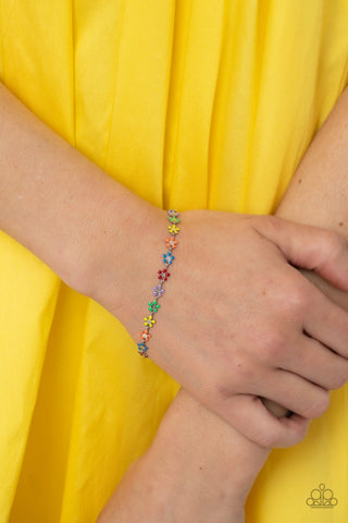 Courting Flowers - Multi - Rainbow Bead Flower Paparazzi Lobster Claw Bracelet