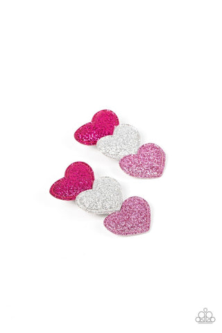 Love at First SPARKLE - Multi - Pink, Red, White Glitter Heart Paparazzi Hair Clips