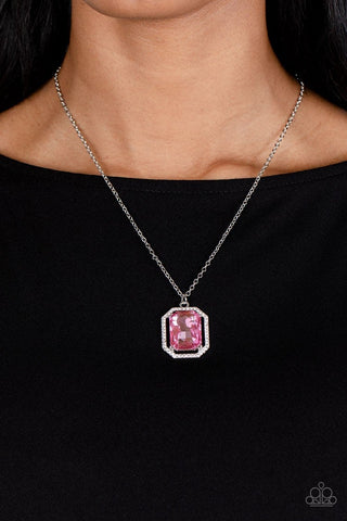 Galloping Gala - Pink - Oversized Emerald-Cut Gem Paparazzi Necklace