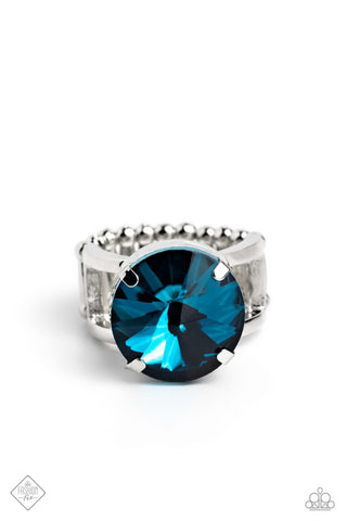 Pronged Powerhouse - Blue - Oversized Gem Paparazzi Ring - August 2023 Magnificent Musings