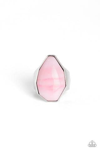 Never Say TIE DYE - Pink - Asymmetrical Pink Acrylic Bead Paparazzi Ring