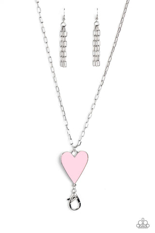 Subtle Soulmate - Pink - Elongated Heart Paperclip Chain Paparazzi Lanyard Necklace