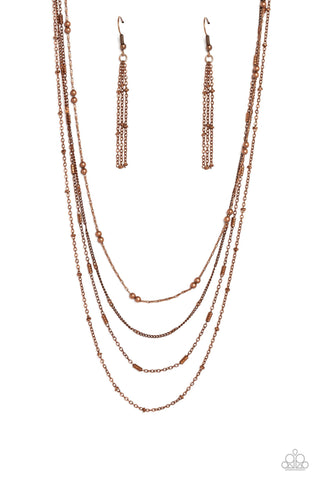 Studded Shimmer - Copper - Tiered Dainty Chain Paparazzi Short Necklace