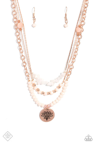 Lotus Luxury - Rose Gold - Flower Pendant White and Rose Quartz Stone Tiered Paparazzi Short Necklace - June 2023 Glimpses of Malibu