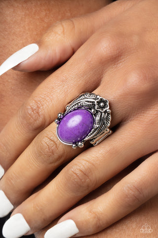 Serrated Style - Purple - Oval Stone Floral Frame Paparazzi Ring