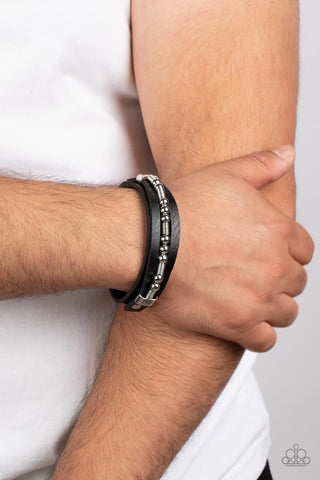 Easy on the Hardware - Black - Silver Bead Leather Paparazzi Snap Wrap Bracelet