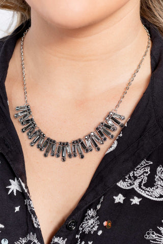 Sunburst Season - Silver - Hematite Rhinestone Silver Bar Paparazzi Short Necklace