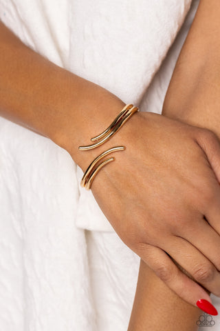 Elven Elegance - Gold - Curling Branches Paparazzi Gold Hinge Bracelet