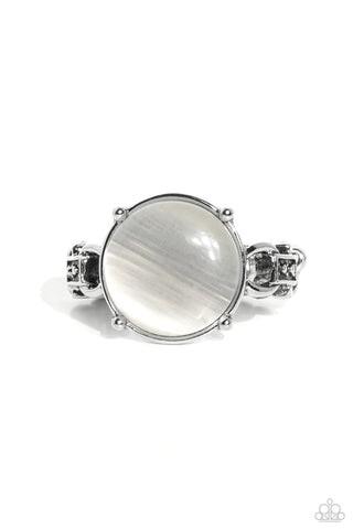 Upper Class Uniform - White - Round Cat's Eye Stone Paparazzi Dainty Ring