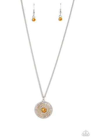 Mandala Masterpiece - Orange - Iridescent Rhinestone Paparazzi Short Necklace