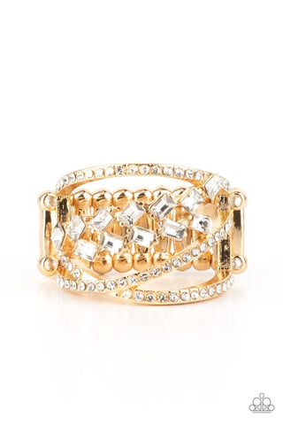 Lavishly Luminary - Gold - White Rhinestone Paparazzi Ring