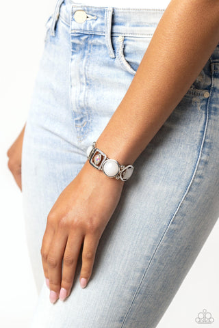 Majestic Mashup - White -  Geometric Bead Iridescent Gem Paparazzi Stretchy Bracelet