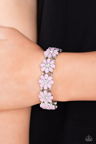 Hawaiian Holiday - Pink - White Rhinestone Center Flower Paparazzi Stretchy Bracelet