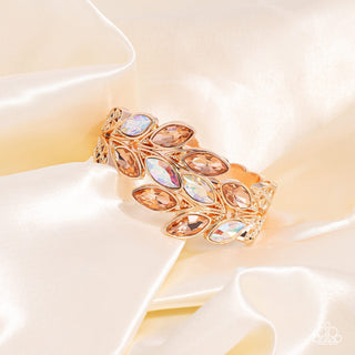 Luminous Laurels - Rose Gold - Iridescent Marquise Cut Rhinestone Paparazzi Hinge Bracelet - July 2023 Life of the Party Exclusive