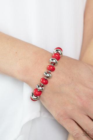 Stone Age Aesthetic - Red - Stone Bead Paparazzi Stretchy Bracelet