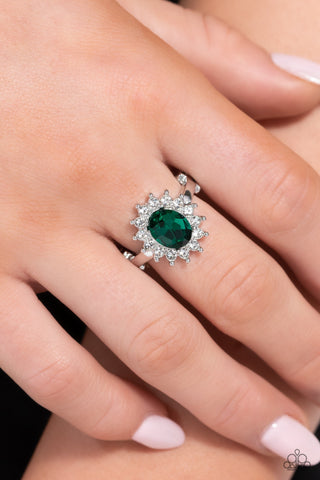 Red Carpet Reveal - Green - Oval-Cut Rhinestone Paparazzi Dainty Ring