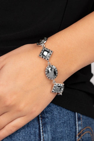 Decade of Dazzle - Silver - Square and Oval Hematite Rhinestone Paparazzi Lobster Claw Bracelet